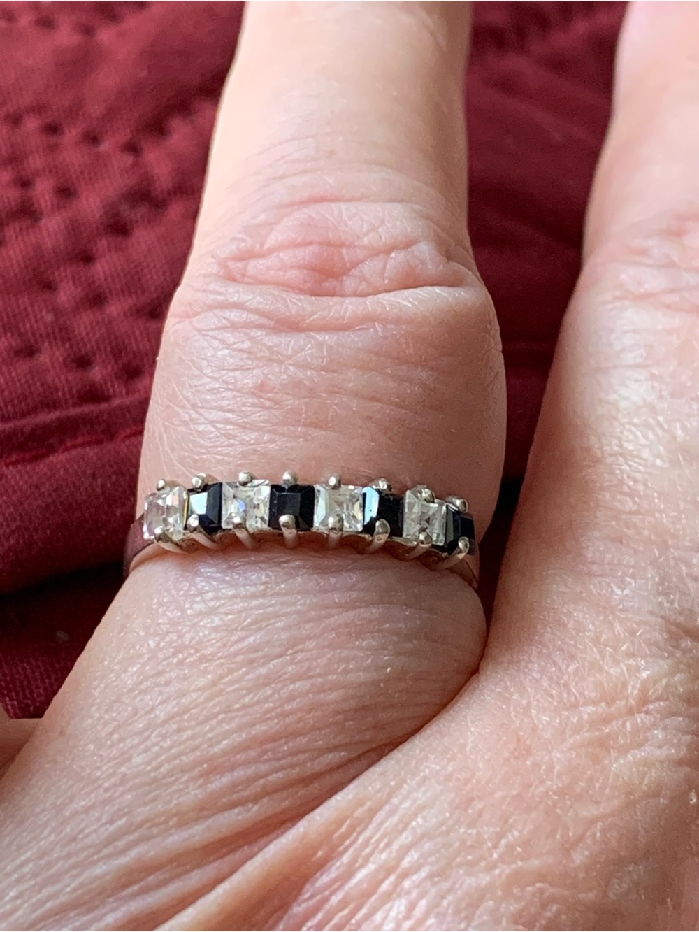Ring Black and Clear Alternating Stone Stack Ring